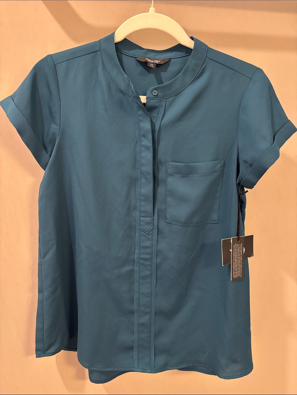 Simply Vera Vera Wang Teal Short Sleeve Blouse Size Petite Small